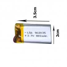 باتری لیتیوم پلیمر با ظرفیت 800mAh سایز 902035